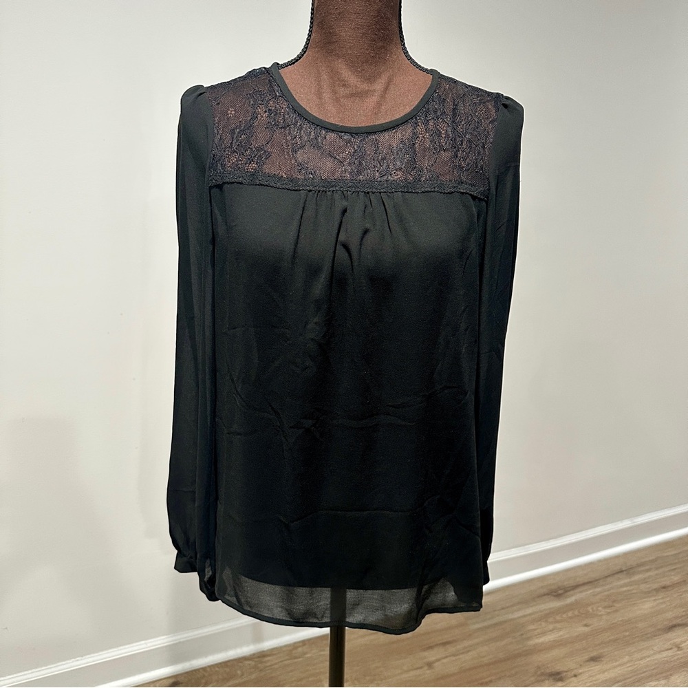 LOFT Black Sheer Lace Blouse